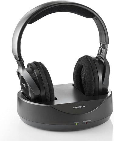 THOMSON | Auriculares inalámbricos UHF (Auriculares sin Cable para televisor, Sistema PLL, Alcance 100 m, Jack Stereo 3.5 mm, RCA) Negro